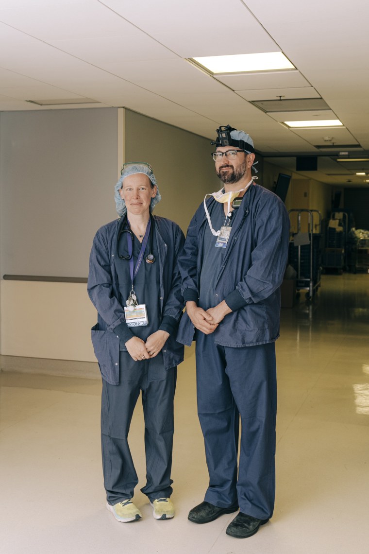 John Wiederspan and Kelly E. Michaelsen at the UW Medical Center in Seattle on May 21, 2025.