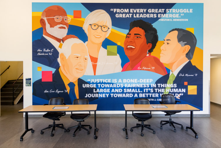 A mural depicting alumni