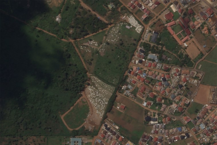 Satellite imagery analyzed by NBC News shows the Kanombe Military Cemetery in Kigali, Rwanda, on April 9.