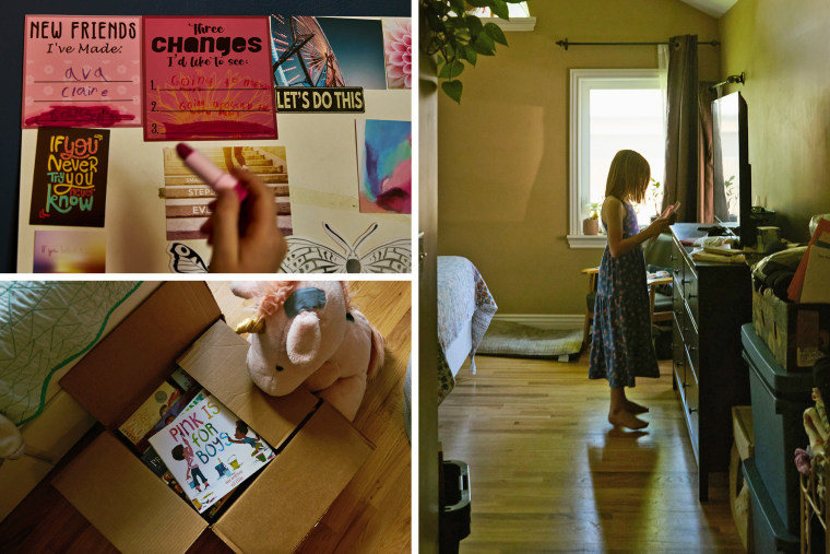Chase in her bedroom as she prepares for a move to New Zealand.