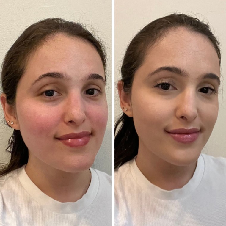 Side by side of woman with no makeup and same woman with IT Cosmetics foundation