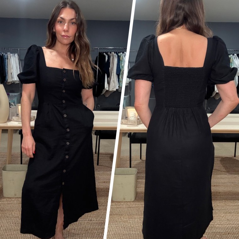 Melissa Garcia wearing the Old Navy linen-blend dress.