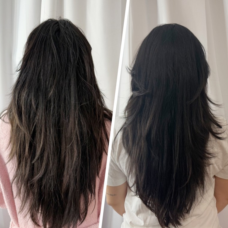 NBC staffer Natalia Chancafe tries the R+Co Dallas Hair Thickening Spray.
