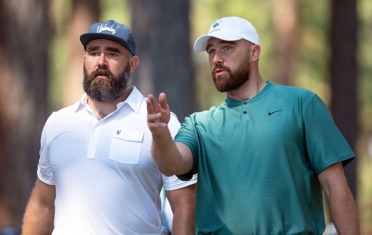 Jason Kelce and Travis Kelce during the ACC Celebrity Golf Championship presented by American Century Investments.