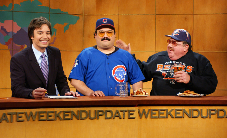 Jimmy Fallon, Hortio Sanz como Bart Swerski, George Wendt como Bob Swerski durante o SNL's 