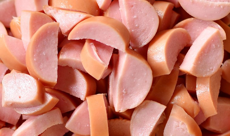 Full frame shot of chopped Sausage