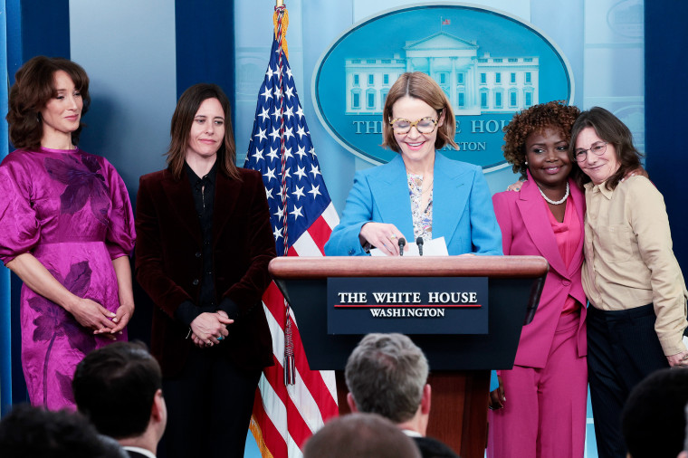 Jennifer Beals, Katherine Moennig, Leisha HaileyKarine Jean-Pierre and Ilene Chaiken at the podium.