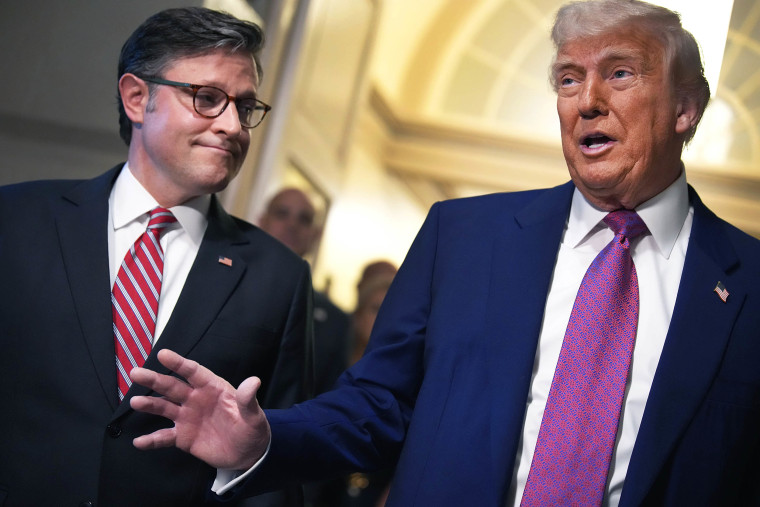 President Trump Attends GOP House Caucus Meeting On Capitol Hill As Budget Bill Faces Resistance