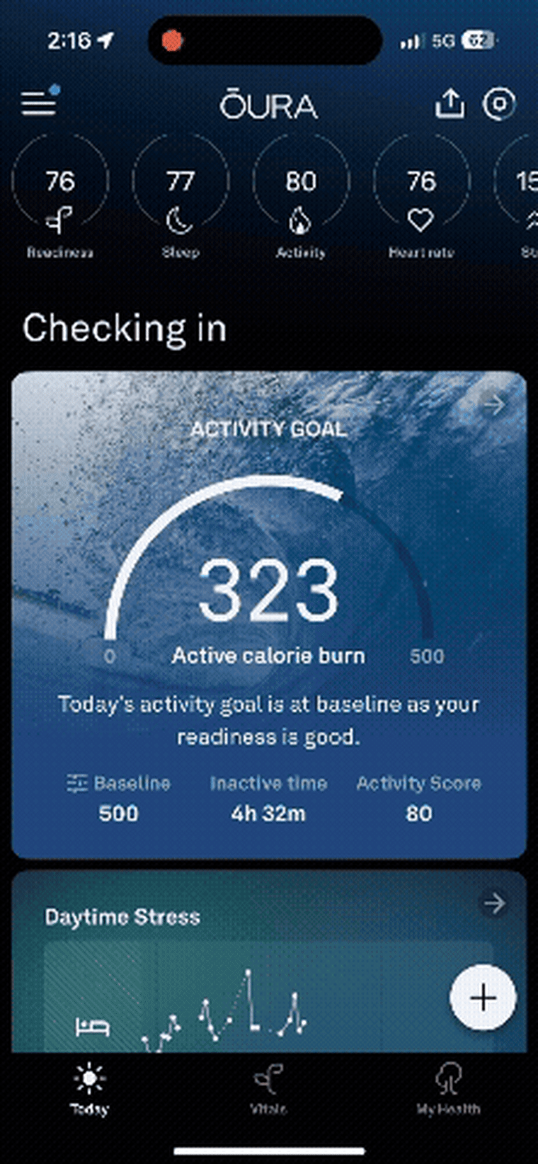 A video of the Oura Ring app, scrolling through the home screen and a breakdown of one night of sleep.