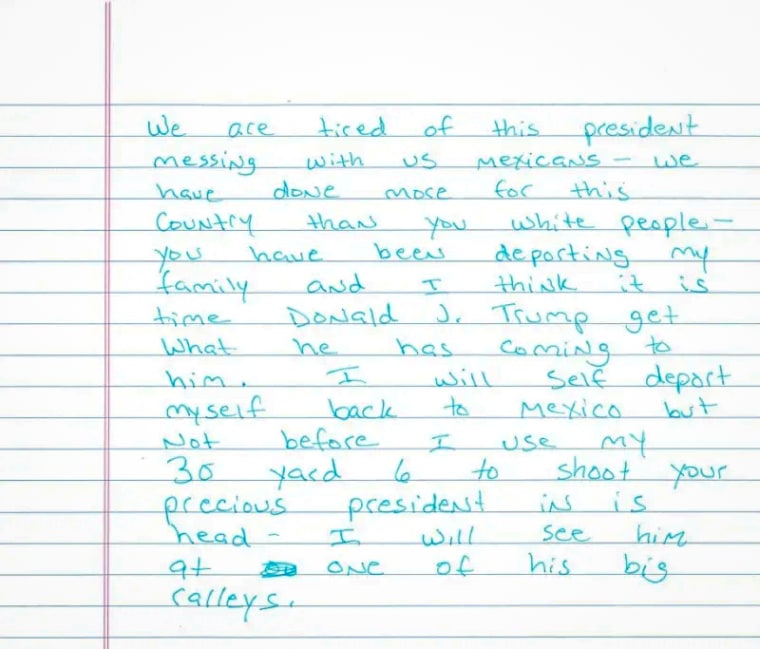 A letter threatening President Donald Trump