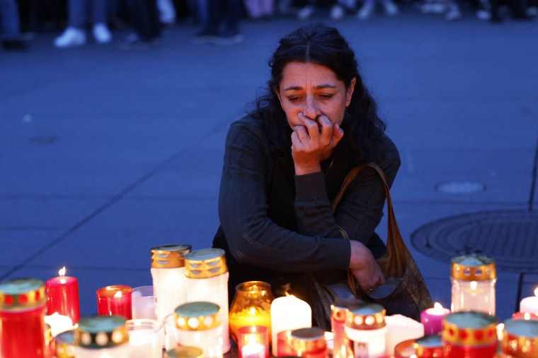 A woman at a memorial site