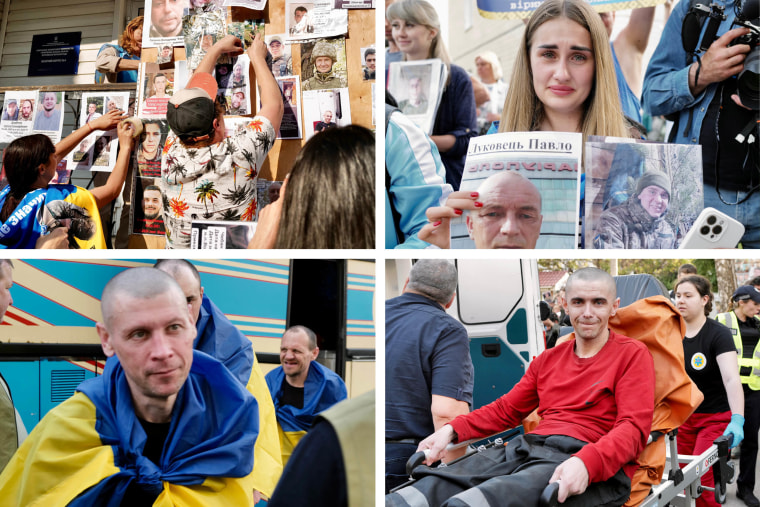 Four images successful a composite layout, showing the scenes from the Ukrainian prisoners of warfare instrumentality to home.