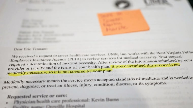 A letter denying health insurance coverage for a procedure