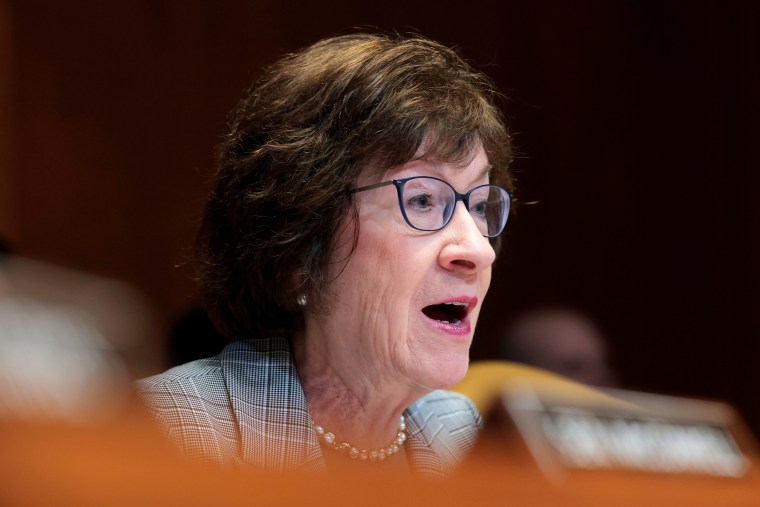 Sen. Susan Collins speaks during a hearing.