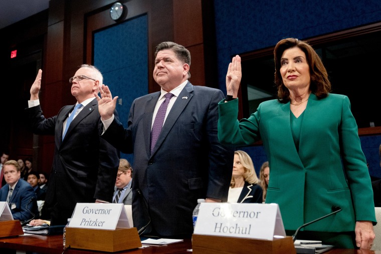 Governors Tim Walz, of Minnesota, J.B. Pritzker,  of Illinois, and Kathy Hochul, of New York, are sworn in