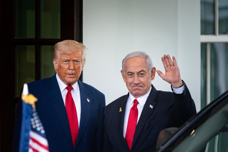 President Donald Trump welcomes Israel's Prime Minister Benjamin Netanyahu to the White House on April 7, 2025.