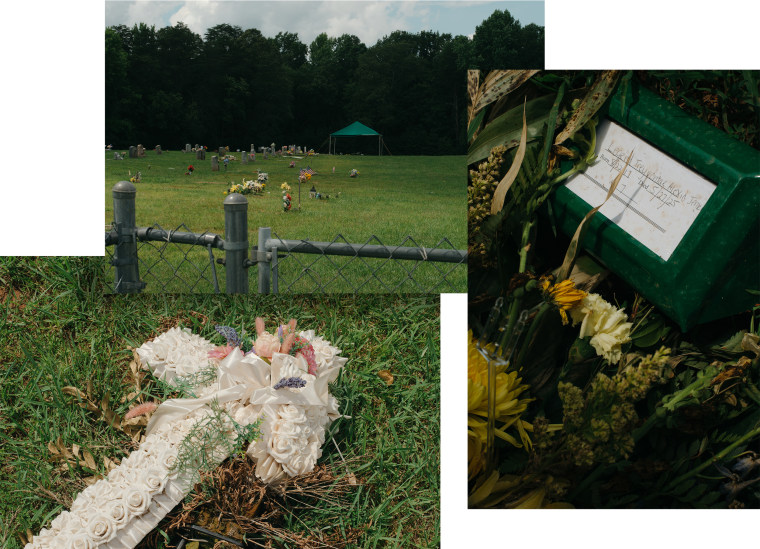A cross memorial in the grass in the Kelly’s Chapel cemetery where Legend Jenkins is buried in Kings Mountain