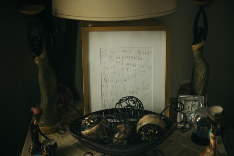 A poem written by Legend Jenkins that sits as a memorial in Renae Jenkins’s home in Gastonia, N.C.