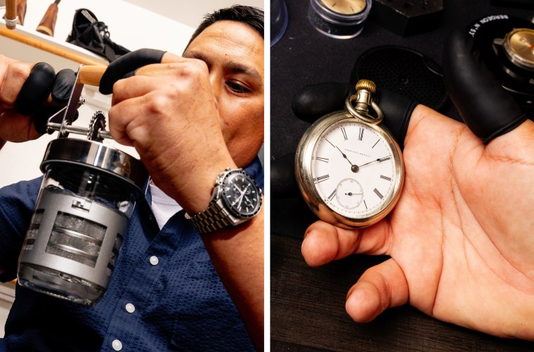 Mendoza demonstrating how his invention works.