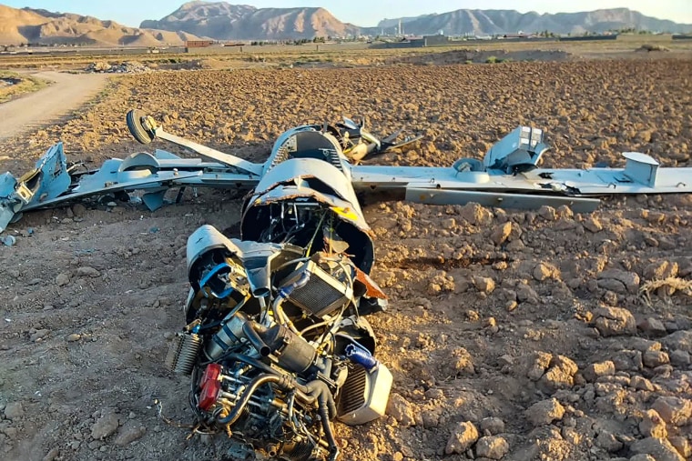 The wreckage of what the Iranian Army said is an armed Israeli Air Force Hermes drone