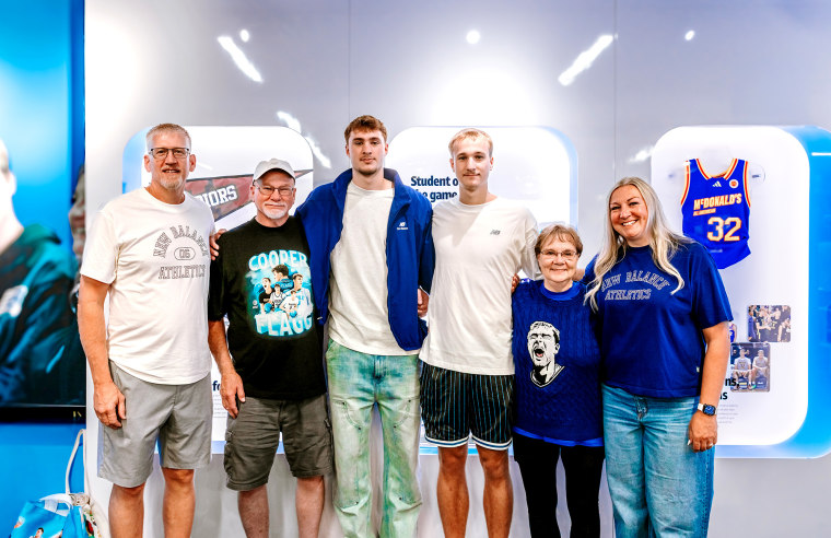 Cooper Flagg, third from left, with his family ahead of the 2025 NBA draft.
