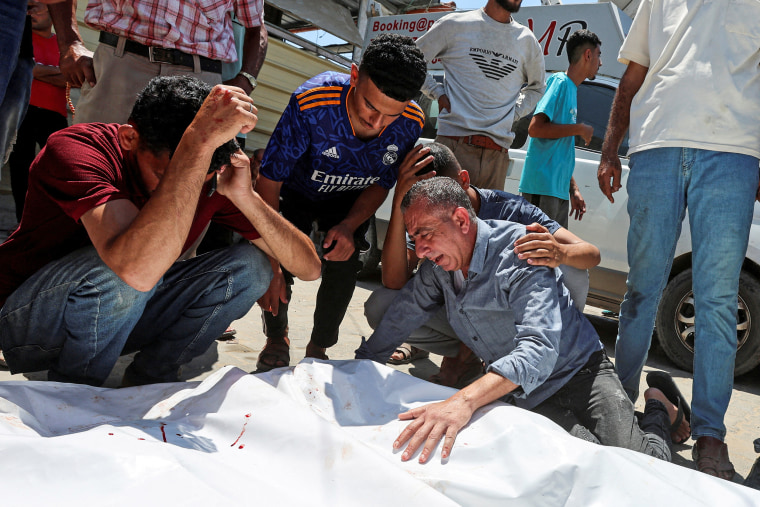 Funeral of Palestinians killed in an Israeli strike, according to Gaza Health Ministry, in Deir al-Balah