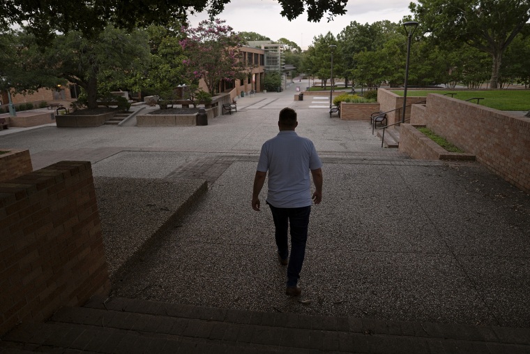 Joseph Cleveland walks through Sam Houston State University in Huntsville, Texas.