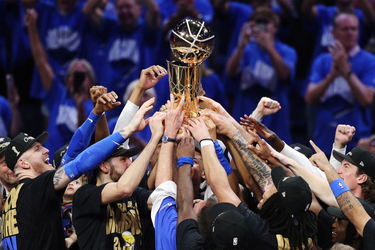 The Oklahoma City Thunder celebrate after defeating the Indiana Pacers 103-91 in Game Seven of the 2025 NBA Finals at Paycom Center on June 22, 2025 in Oklahoma City, Oklahoma.