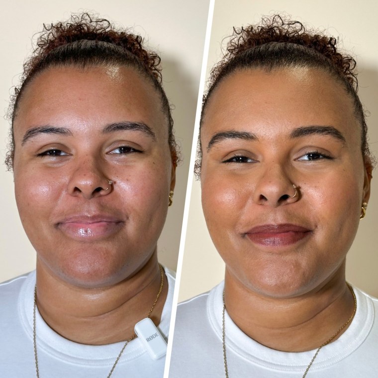 Before and after applying the MCoBeauty Flawless Glow Foundation and Maybelline Super Stay Teddy Lip Tint.