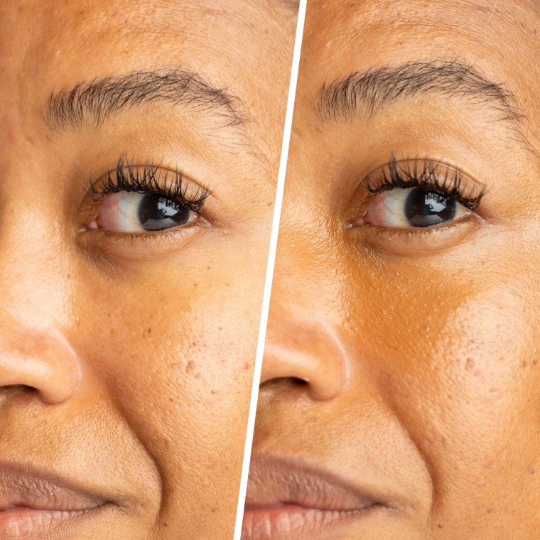 Before and after applying the It Cosmetics Do It All Radiant Concealer under the eyes.
