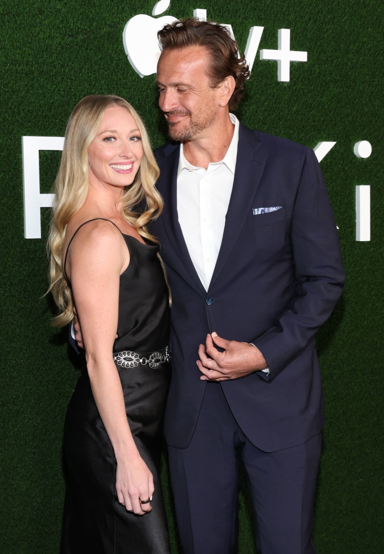 Kayla Radomski and Jason Segel attend the season 2 world premiere of Apple TV+'s "Shrinking" at Pacific Design Center on October 08, 2024 in West Hollywood, California.