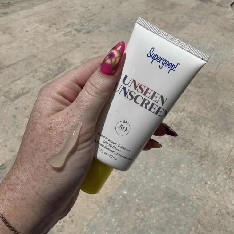 The clear formula ensures no white cast when applying Supergoop's Unseen Sunscreen.