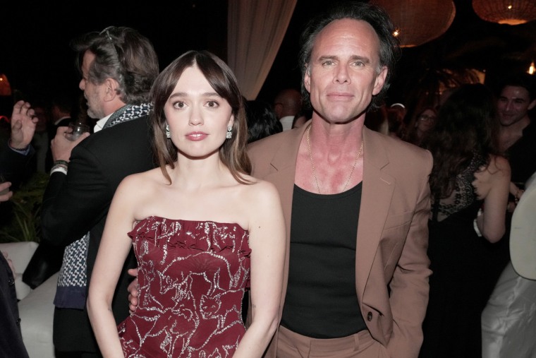 Aimee Lou Wood and Walton Goggins attend the after-party for the world premiere of "The White Lotus" Season 3 at Paramount Studios on February 10, 2025 in Los Angeles, California.
