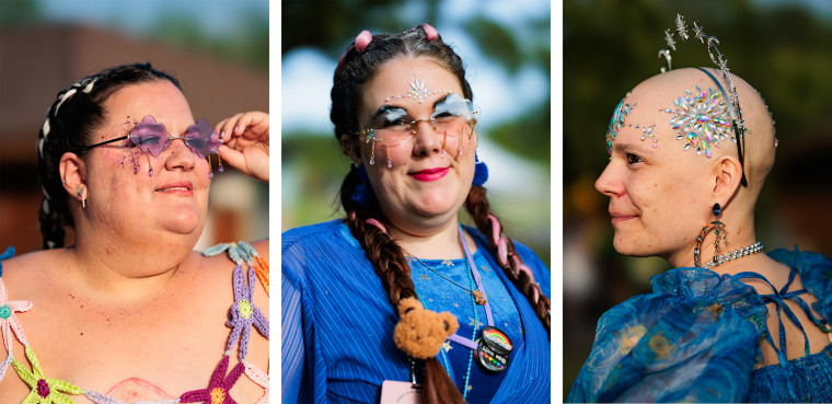Genna Freed, 33, Tina Marie, 38, and Heather Strassel, 36, pose for portraits ahead of Breastival.