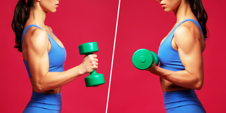 woman doing bicep and hammer curls