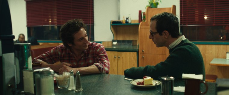 Jeremy Allen White as Bruce Springsteen and Jeremy Strong as Jon Landau in "Deliver Me from Nowhere."