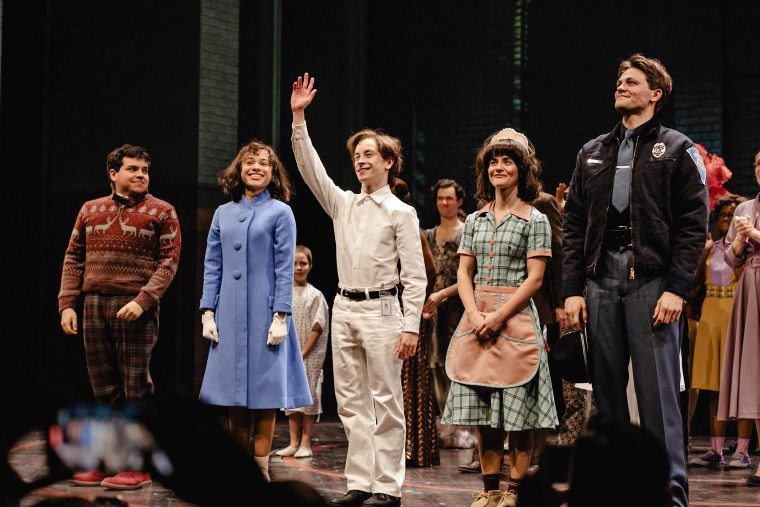 Louis McCartney (center) and the Broadway cast of "Stranger Things: The First Shadow": (from left) Juan Carlos as Bob, Gabrielle Nevaeh as Patty, Alison Jaye as Joyce and Burke Swanson as Hopper.