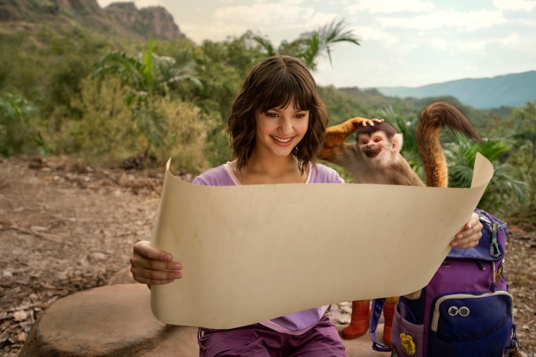 Dora played by Samantha Lorraine and Boots voiced by Gabriel “Fluffy” Iglesias in "Dora and the Search for Sol Dorado."