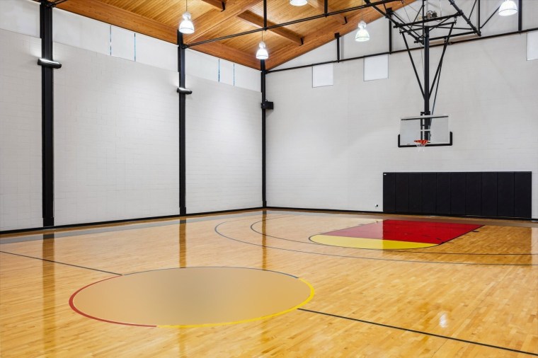 An indoor basketball court