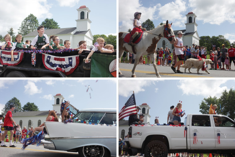A quad showing various scenes of children and teenagers participating in the parade.