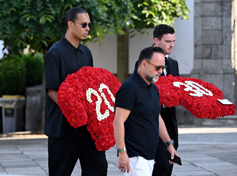 Liverpool players join mourners as soccer star Diogo Jota is laid to rest in his hometown