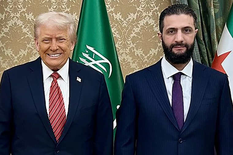 President Donald Trump and Syrian President Ahmed al-Sharaa in May.