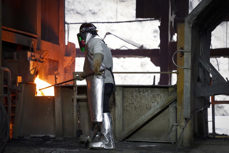A man works with copper at El Teniente mine, the world's largest underground copper mine in Machali, near Rancagua, Chile on April 2, 2025. 