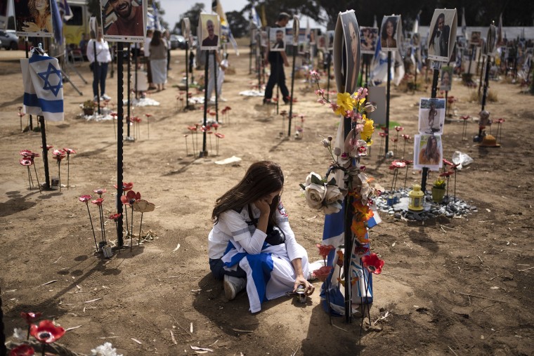 Memorials at the Nova music festival site in May 2024.