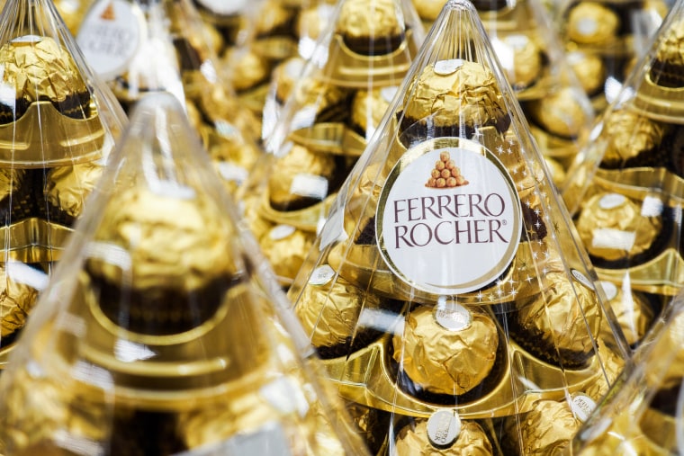 Ferrero Rocher candies on the store shelf