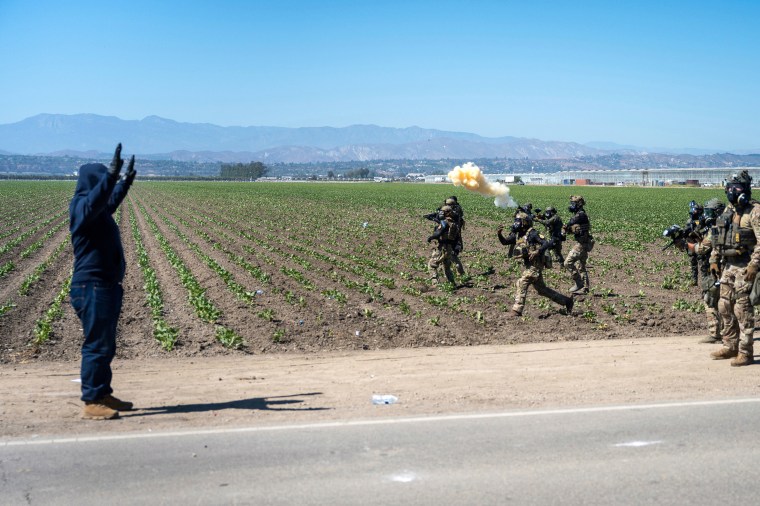 Federal immigration agents toss tear gas at protesters