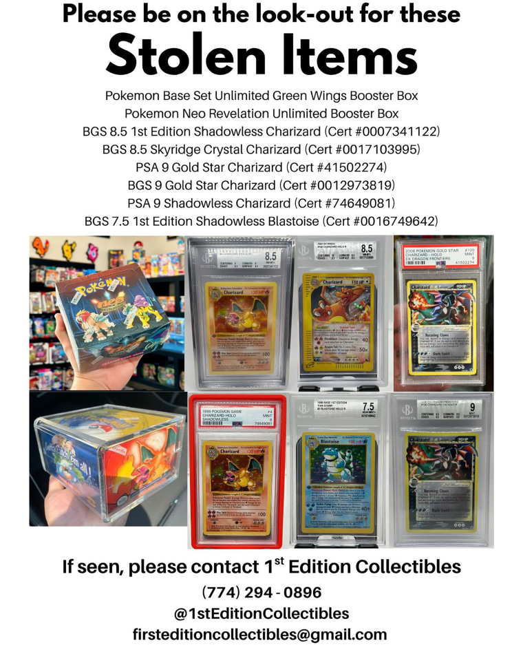 $100K successful Pokemon cards stolen