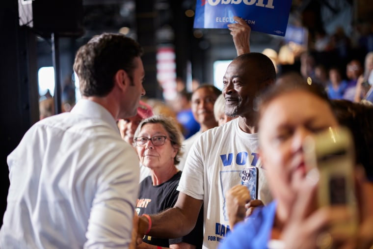 Sen. Jon Ossoff, D-Ga., at a rally in Savannah, Ga., on Saturday.