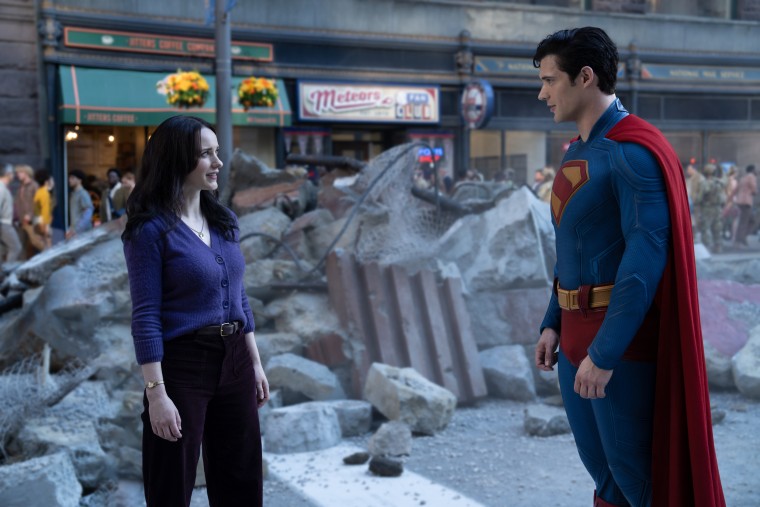 David Corenswet as Superman and Rachel Brosnahan as Lois Lane in “Superman.”