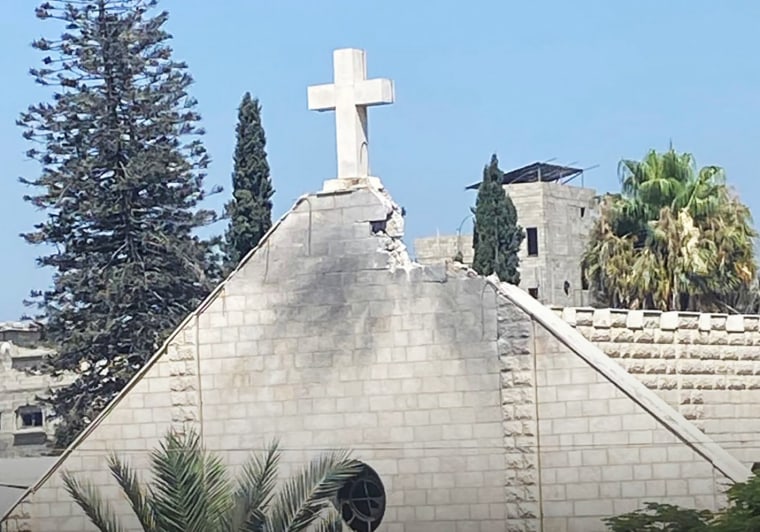 Blast damage to the Holy Family parish after an Israeli attack in northern Gaza on Thursday.